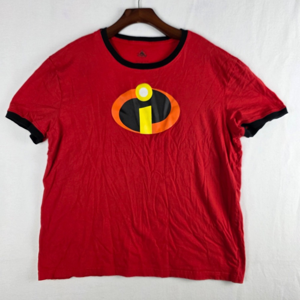Disney Store Men's Red The Incredibles Logo Graphic Ringer T-Shirt Size XL